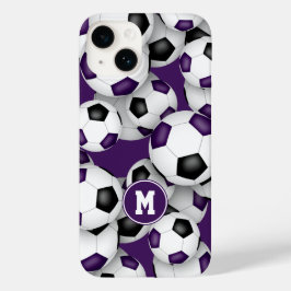 Paarse zwart voetbalteam kleuren sportpatroon Case-Mate iPhone 14 hoesje