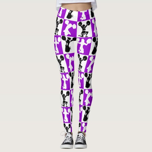 PAARSE, ZWART-WIT CHEERLEADERS LEGGINGS (Voorkant)