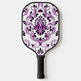 Paarse zwart-wit Damask Bloemen Pickleball Paddle