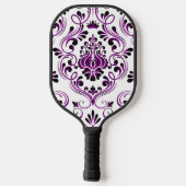 Paarse zwart-wit Damask Bloemen Pickleball Paddle (Achterkant)