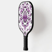 Paarse zwart-wit Damask Bloemen Pickleball Paddle (Links)