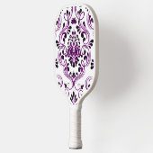 Paarse zwart-wit Damask Bloemen Pickleball Paddle (Links)
