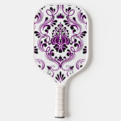 Paarse zwart-wit Damask Bloemen Pickleball Paddle (Achterkant)