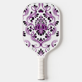 Paarse zwart-wit Damask Bloemen Pickleball Paddle