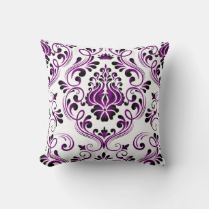 Paarse Zwart Wit Damask Bloempatroon Elegant Kussen