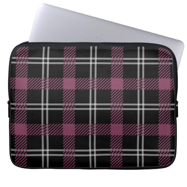 Paarse zwart wit geruite decorachtergrond laptop sleeve (Voorkant)