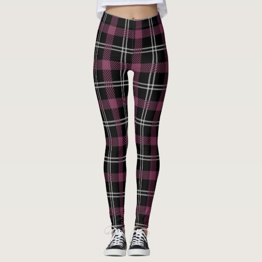 Paarse zwart wit geruite decorachtergrond leggings (Voorkant)