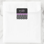 Paarse zwart wit polka dot monogram vierkante sticker (Tas)