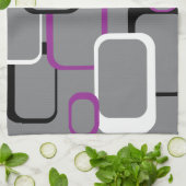 Paarse zwart wit retro vierkant patroon theedoek (Gevouwen)