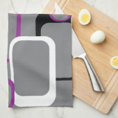 Paarse zwart wit retro vierkant patroon theedoek (Quarter Fold)