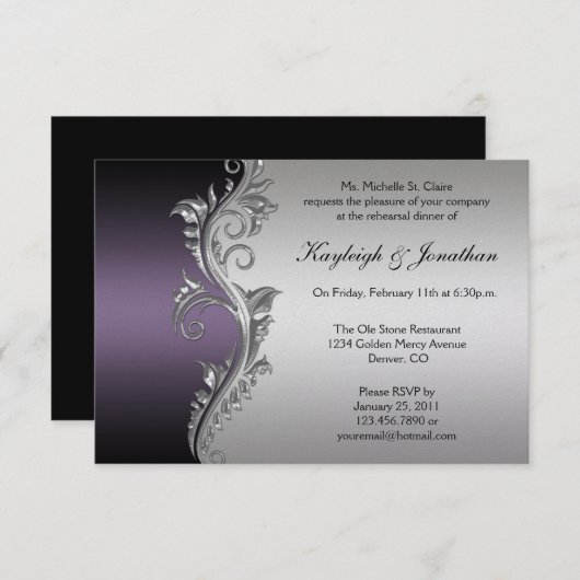  Paarse Zwart Zilveren Repetitie Diner Kaart (Voorkant / Achterkant)