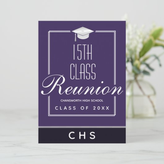 Paarse zwarte 15e klas reünie kaart (Staand voorkant)