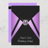Paarse zwarte 21e verjaardagsfeestje kaart (Voorkant / Achterkant)