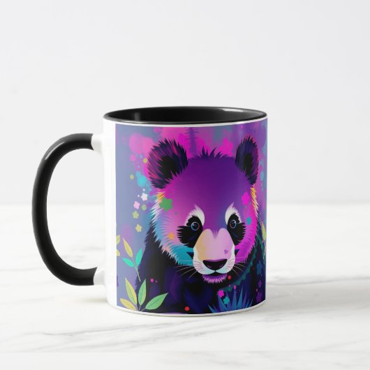 Paarse Zwarte Abstracte Panda Mok (Links)