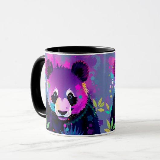 Paarse Zwarte Abstracte Panda Mok (Voorkant links)