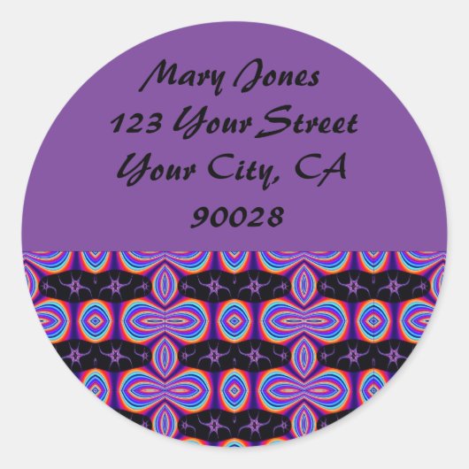 Paarse zwarte Adresetiketten Ronde Sticker (Voorkant)