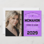 Paarse & Zwarte Afstuderen 2 Fotoaankondiging Kaart (Voorkant)