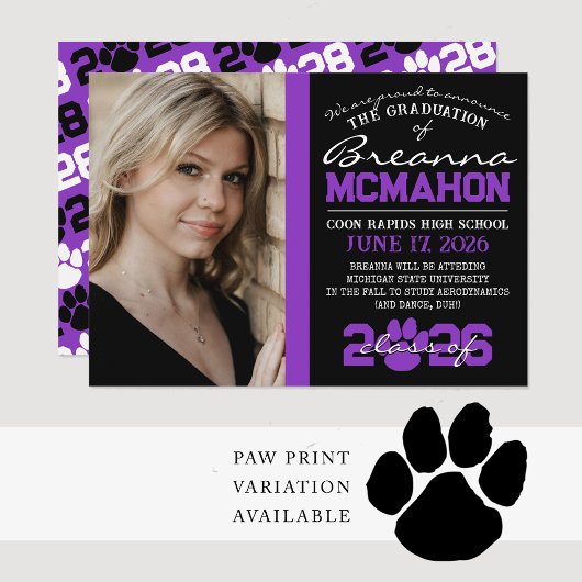 Paarse & zwarte Afstuderen foto aankondiging
