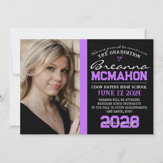 Paarse & zwarte Afstuderen foto aankondiging (Voorkant)