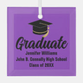Paarse zwarte Afstuderen gepersonaliseerde Afstude Glas Ornament (Voorkant)