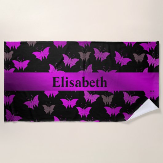 paarse, zwarte badhanddoek (Voorkant)