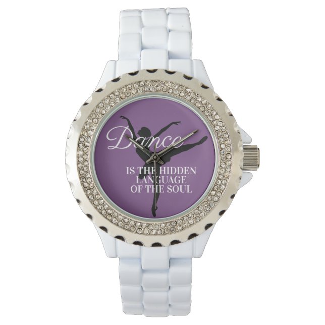 Paarse zwarte Ballerina Dancer Silhouette Quote Horloge (Voorkant)
