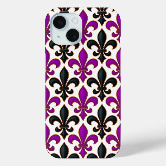 Paarse Zwarte Barok Fleur-de-lis Patroon Ontwerp  Case-Mate iPhone Case (Achterkant)