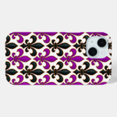 Paarse Zwarte Barok Fleur-de-lis Patroon Ontwerp  Case-Mate iPhone Case (Achterkant (horizontaal))