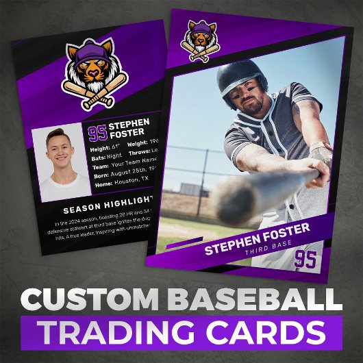 Paarse & Zwarte Baseball Trading Kaart Baseball Ka Contactkaartje