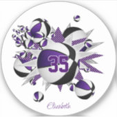 paarse zwarte basketballen sterren meisje jersey n sticker (Voorkant)