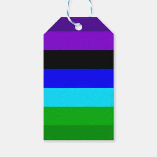 Paarse, zwarte, blauwe en groene strepen cadeaulabel (Voorkant)
