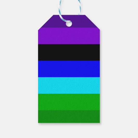 Paarse, zwarte, blauwe en groene strepen cadeaulabel (Achterkant)