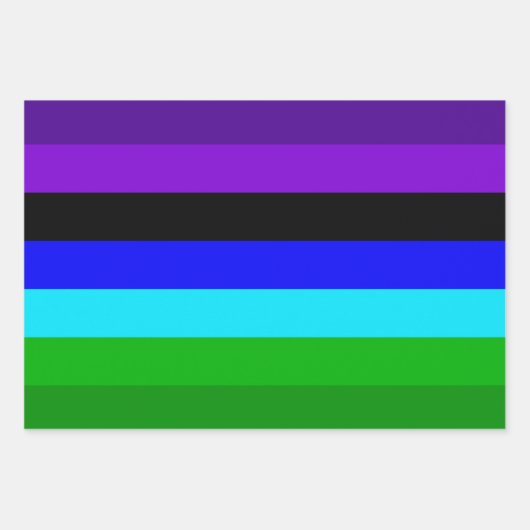 Paarse, zwarte, blauwe en groene strepen inpakpapier vel (Voorkant)