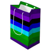 Paarse, zwarte, blauwe en groene strepen medium cadeauzakje (Voorkant Gekanteld)