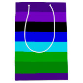 Paarse, zwarte, blauwe en groene strepen medium cadeauzakje (Voorkant)