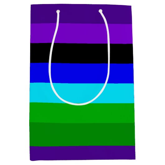 Paarse, zwarte, blauwe en groene strepen medium cadeauzakje (Voorkant)