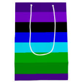Paarse, zwarte, blauwe en groene strepen medium cadeauzakje (Achterkant)