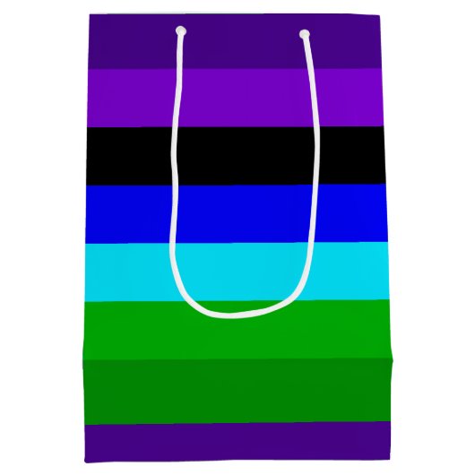 Paarse, zwarte, blauwe en groene strepen medium cadeauzakje (Achterkant)