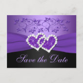 Paarse Zwarte Bloemen Harten Save the Date Post Ka Aankondigingskaart (Voorkant)
