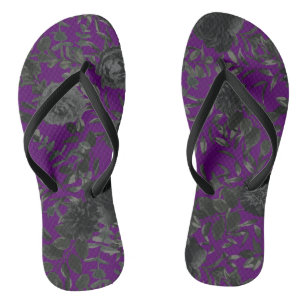 Paarse Zwarte Bloemen Huwelijk Gotisch Teenslippers