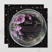 Paarse & Zwarte Bloemen Lijst bruiloft Jubileum Bedankkaart (Voorkant / Achterkant)