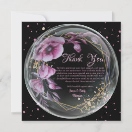 Paarse & Zwarte Bloemen Lijst bruiloft Jubileum Bedankkaart