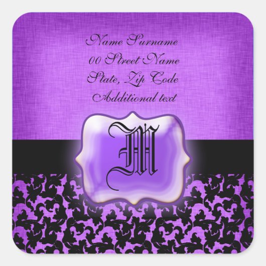 Paarse zwarte bloemendamast bruiloft vierkante sticker (Voorkant)