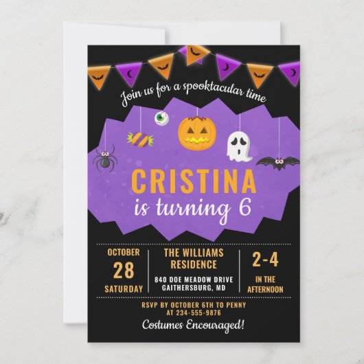 Paarse zwarte Boo Halloween Spooktacular Birthday Kaart (Voorkant)