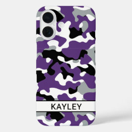 Paarse Zwarte Camouflage Gepersonaliseerd iPhone 16 Hoesje