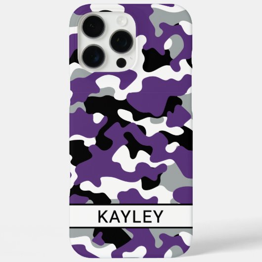 Paarse Zwarte Camouflage Gepersonaliseerd Case-Mate iPhone Case (Achterkant)