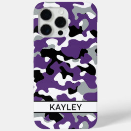 Paarse Zwarte Camouflage Persoonlijk iPhone 15 Pro Max Hoesje