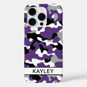 Paarse Zwarte Camouflage Persoonlijk iPhone 16 Pro Hoesje