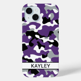 Paarse Zwarte Camouflage Persoonlijk iPhone 15 Case