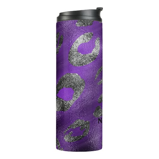 Paarse & Zwarte Cheetah Leopard Print Spots Custom Thermosbeker (Gedraaid links)